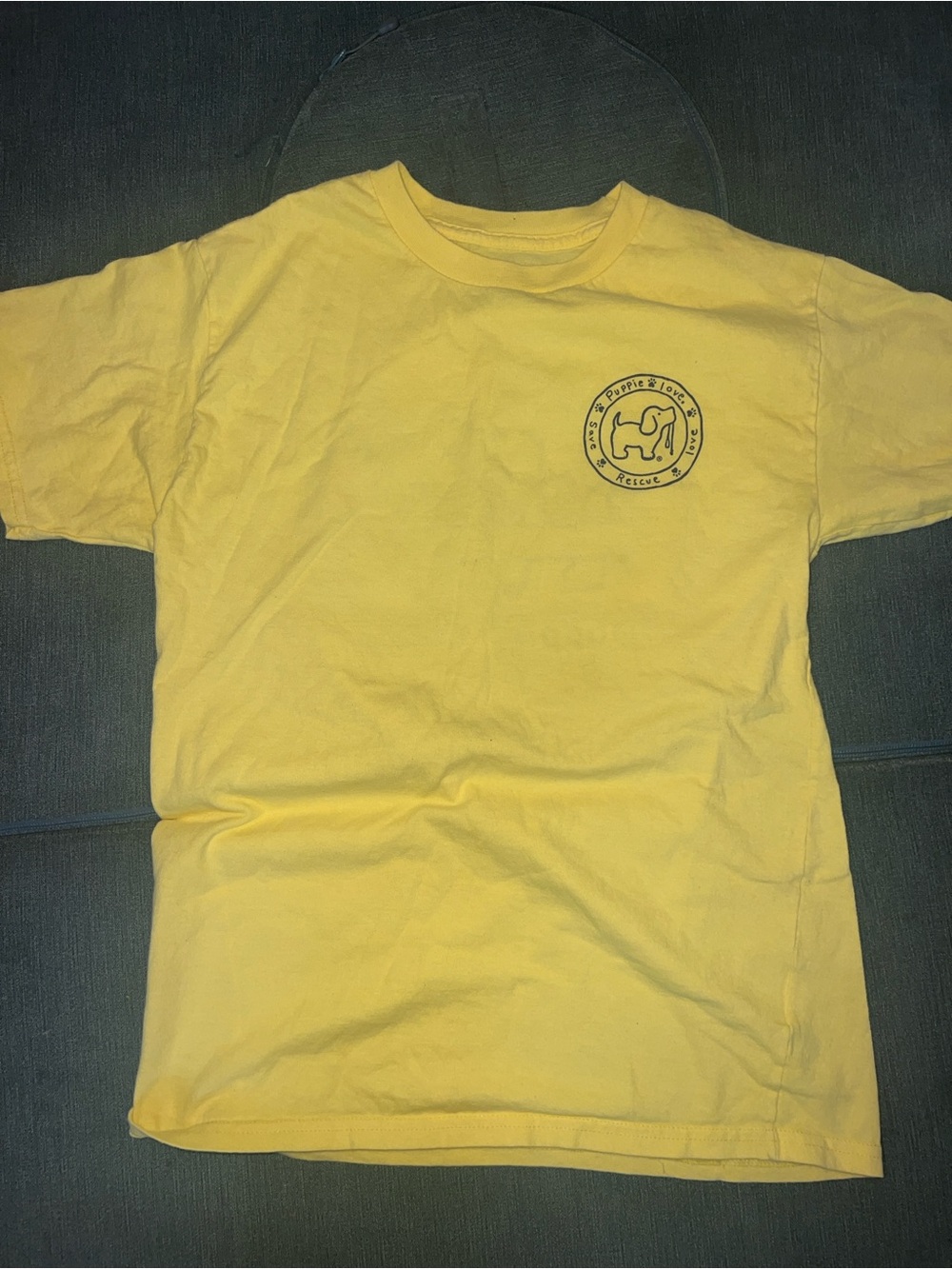 Puppie Love Yellow Tee with Small Circular Logo